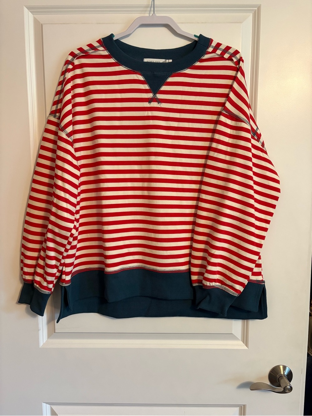 NWOT Altar'd State Red and White Striped Crewneck with Navy Trim - Never Worn